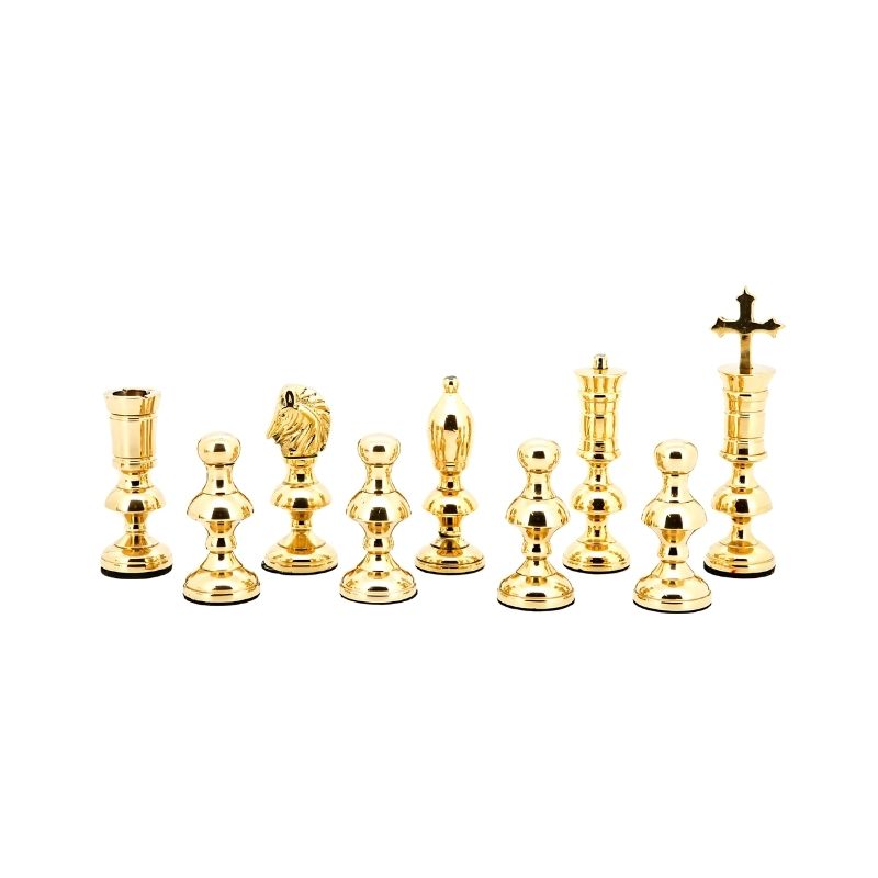 Dal Rossi Dark Titanium & Gold Metal Chess Pieces On 50cm Walnut Finish Chess Board With Compartments