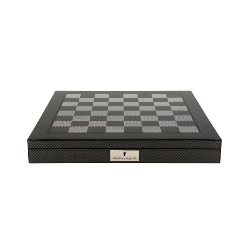 Dal Rossi Dark Titanium & Gold Metal Chess Pieces On 50cm Carbon Fibre Chess Board With Compartments