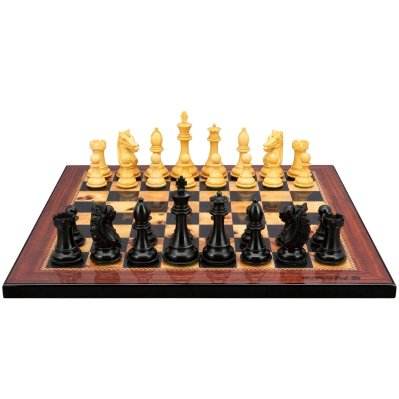 Dal Rossi Ebony Boxwood Double Weighted Chess Pieces On 40cm Walnut Finish Chess Board