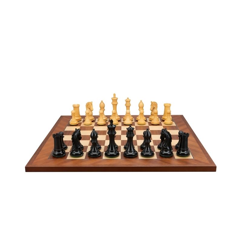 Dal Rossi Ebony Boxwood Finish Double Weighted Chess Pieces On 50cm Mahogany Maple Chess Board