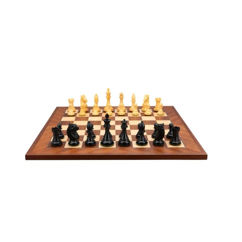 Dal Rossi Ebony Boxwood Finish Double Weighted Chess Pieces On 50cm Mahogany Maple Chess Board