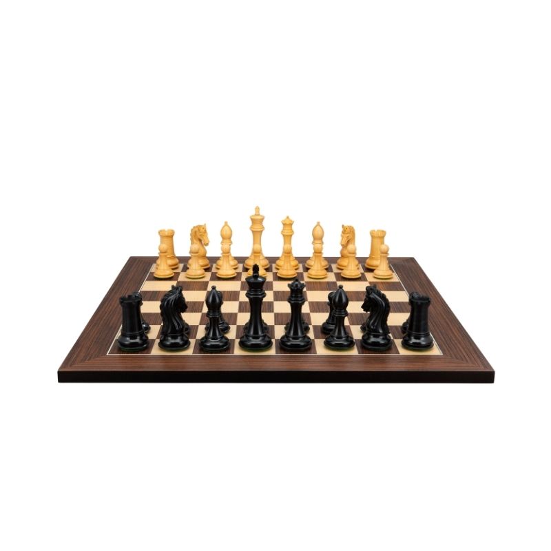 Dal Rossi Ebony Boxwood Finish Double Weighted Chess Pieces On 50cm Palisander Maple Chess Board