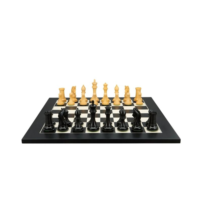 Dal Rossi Ebony Boxwood Finish Double Weighted Chess Pieces On 50cm Black Erable Chess Board