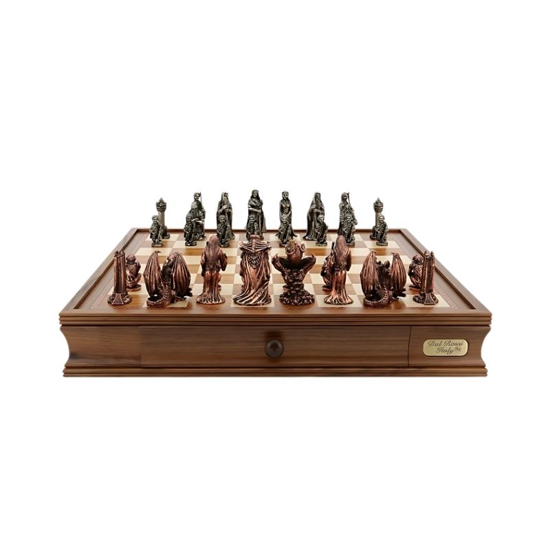 Dal Rossi Evil Ring Metal Chess Pieces On 50cm Wood Chess Board With Compartments