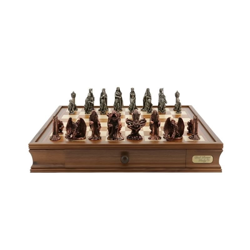 Dal Rossi Evil Ring Metal Chess Pieces On 50cm Wood Chess Board With Compartments