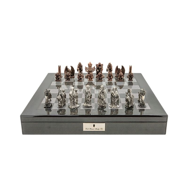 Dal Rossi Evil Ring Metal Chess Pieces On 50cm Carbon Fibre Chess Board With Compartments