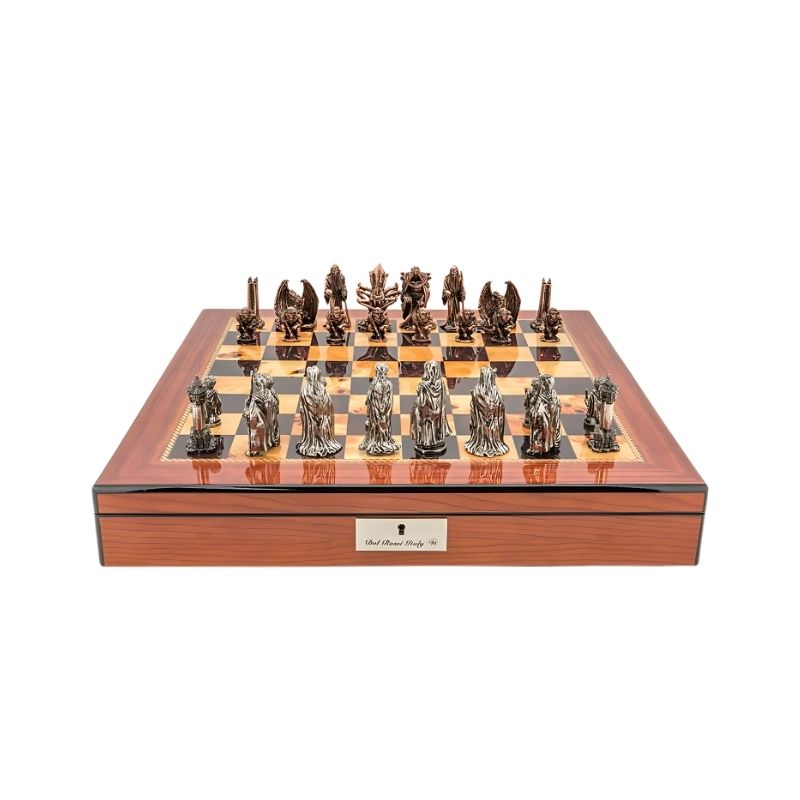 Dal Rossi Evil Ring Metal Chess Pieces Set On 50cm Walnut Finish Chess Board With Compartments