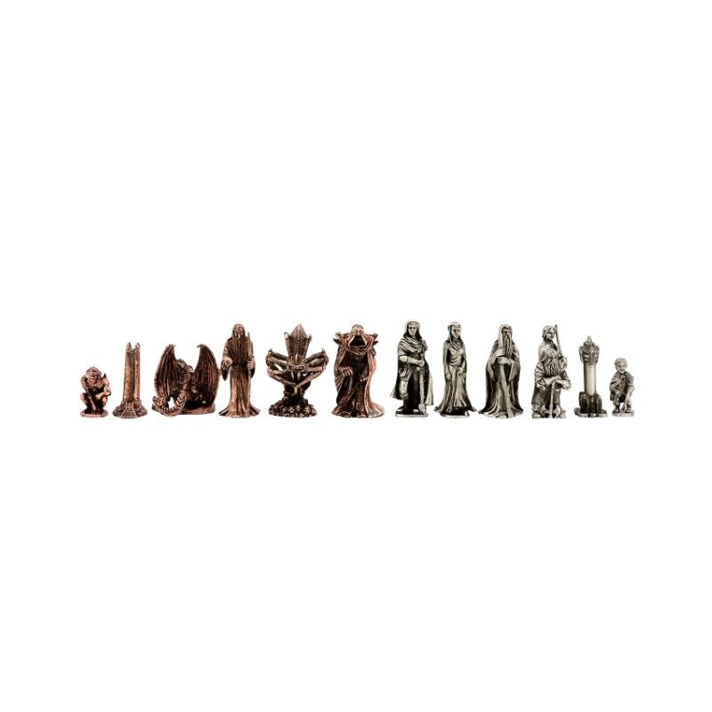 Dal Rossi Evil Ring Metal Chess Pieces On 50cm Walnut Inlaid Chess Board With Compartments