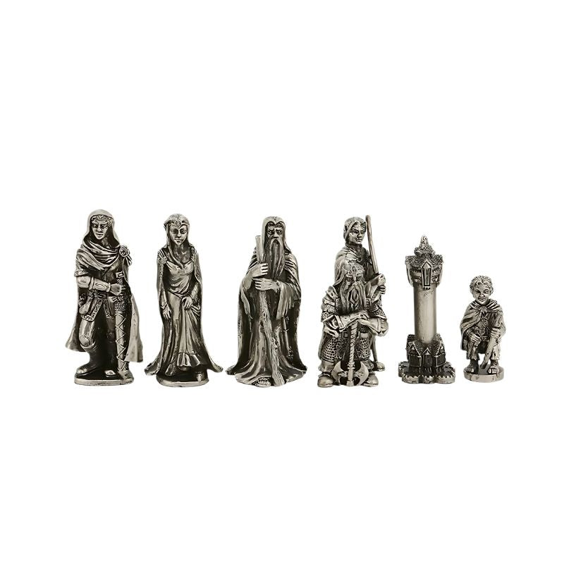 Dal Rossi Evil Ring Metal Chess Pieces On 50cm Walnut Inlaid Chess Board With Compartments
