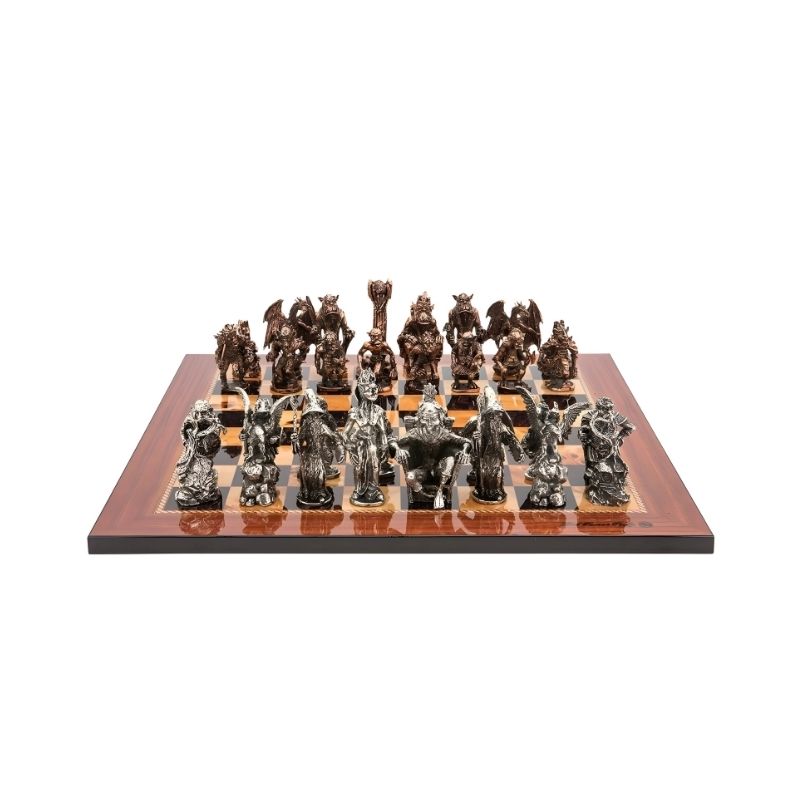Dal Rossi Good And Evil Chess Pieces On 50cm Walnut Finish Chess Board