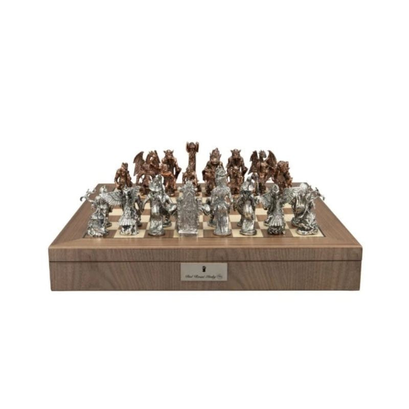 Dal Rossi Good & Evil Chess Pieces On 50cm Walnut Inlaid Chess Board With Compartments