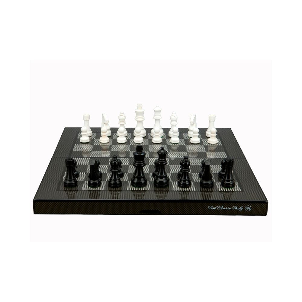 Dal Rossi Italy Carbon Fibre Finish Folding Chess Set 16″ 1