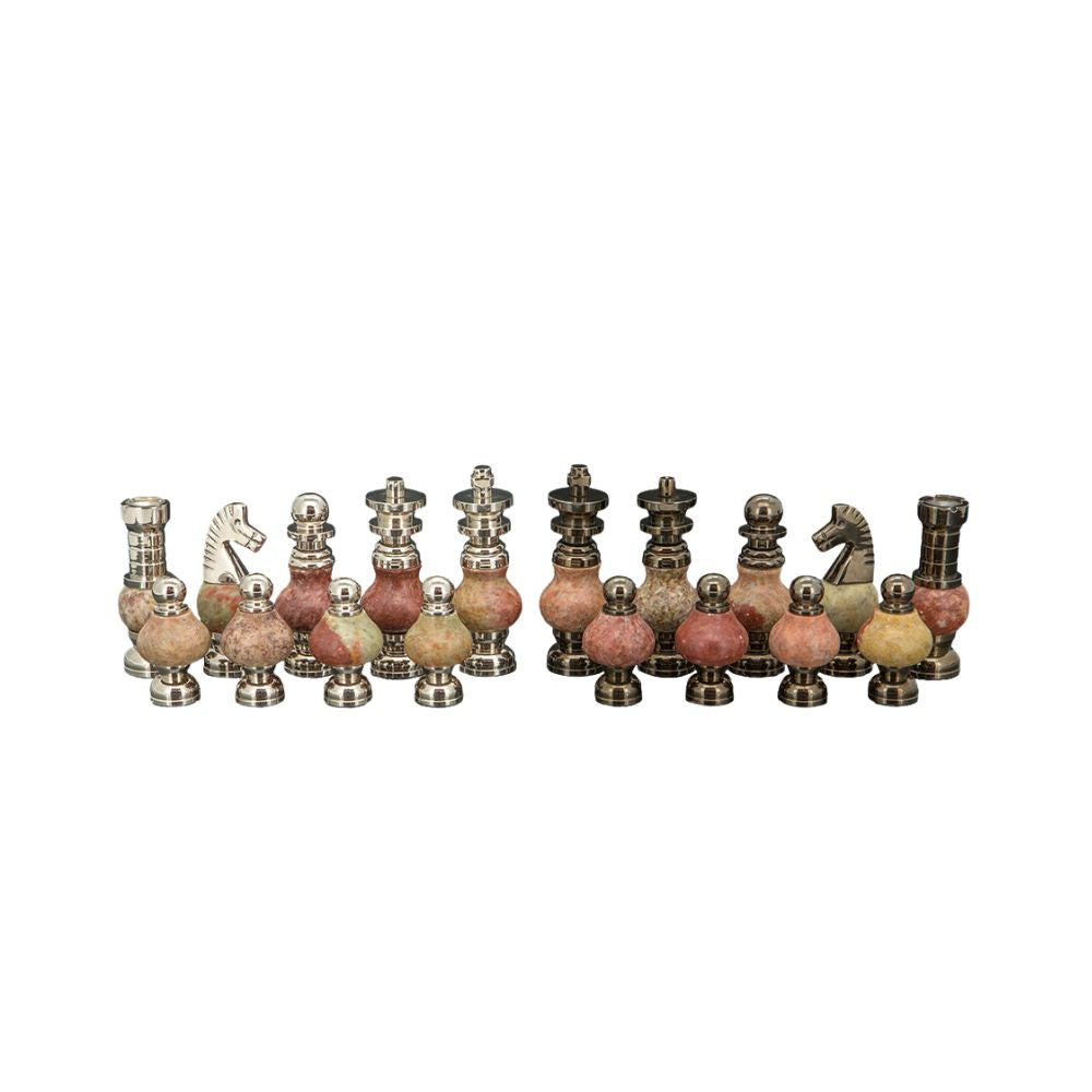 Dal Rossi Italy Coloured Stone and Silver Chessmen (100mm)