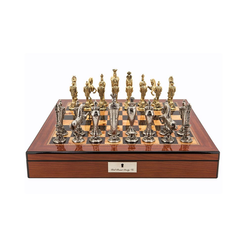 Dal Rossi Italy Renaissance Chess Set on Walnut Finish Chess Box 20” with Compartments 1