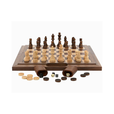 Dal Rossi Italy Walnut Chess/Checkers/Backgammon Folding Set 16″ 1
