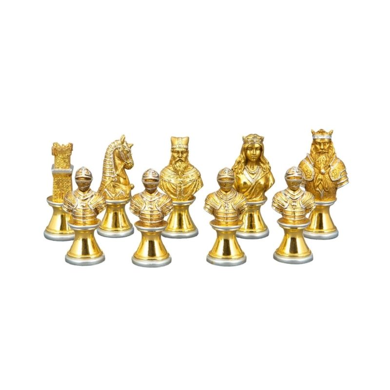 Dal Rossi Medieval Warriors Metal Chess Pieces On 50cm Mahogany Maple Chess Board
