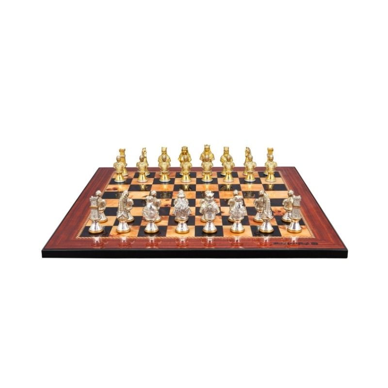 Dal Rossi Medieval Warriors Metal Chess Pieces On 50cm Walnut Finish Chess Board