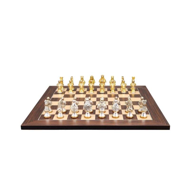 Dal Rossi Medieval Warriors Metal Chess Pieces On 50cm Palisander Maple Chess Board