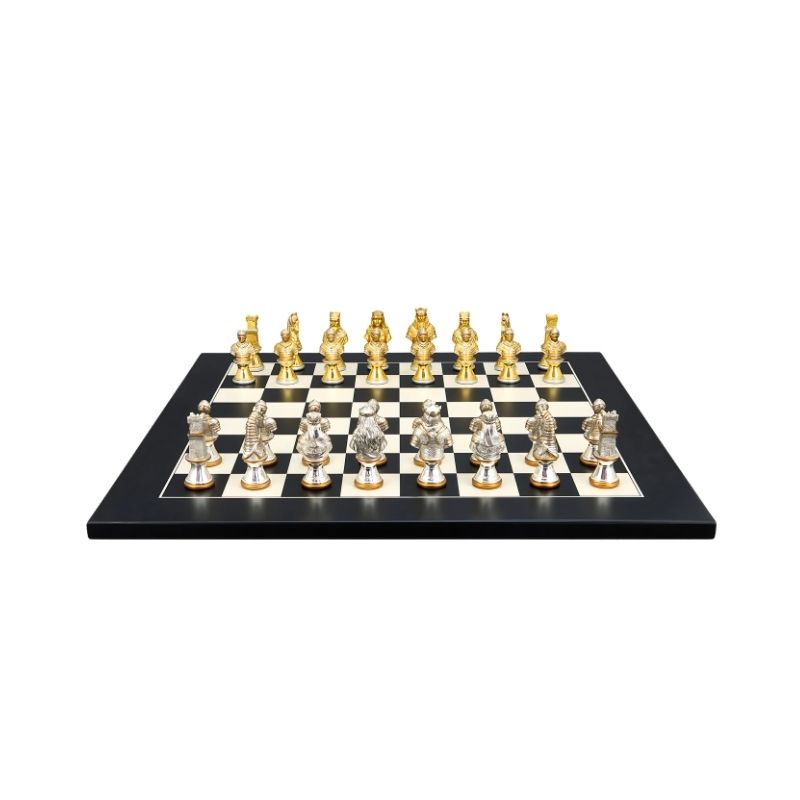 Dal Rossi Medieval Warriors Metal Chess Pieces On 50cm Black Erable Chess Board
