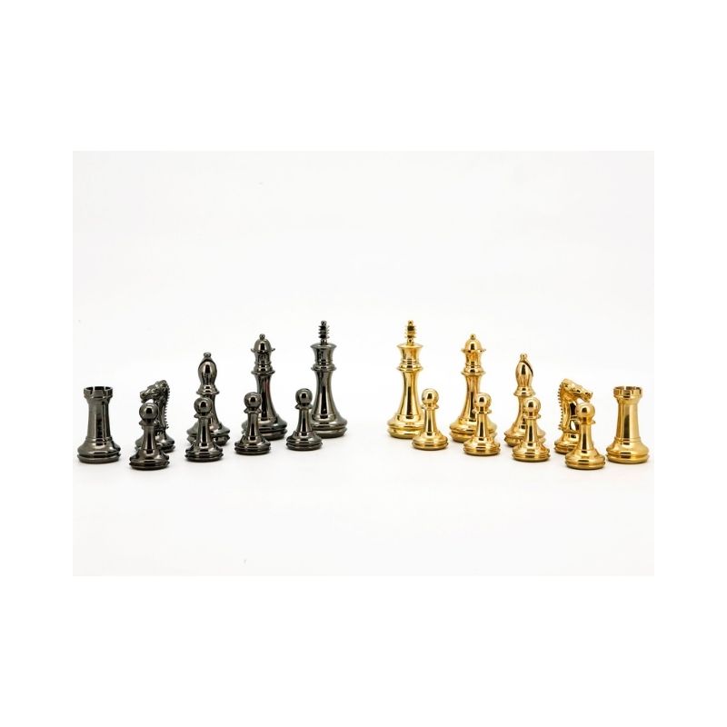 Dal Rossi Staunton Brass Chess Pieces On 50cm Black Erable Chess Board