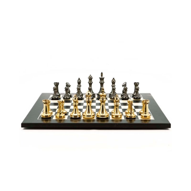 Dal Rossi Staunton Brass Chess Pieces On 50cm Black Erable Chess Board