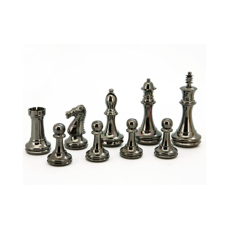 Dal Rossi Staunton Brass Chess Pieces On 50cm Black Erable Chess Board