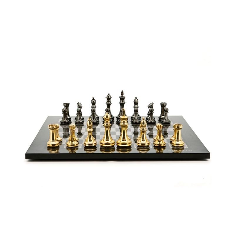 Dal Rossi Staunton Brass Chess Pieces On 50cm Carbon Fibre Chess Board