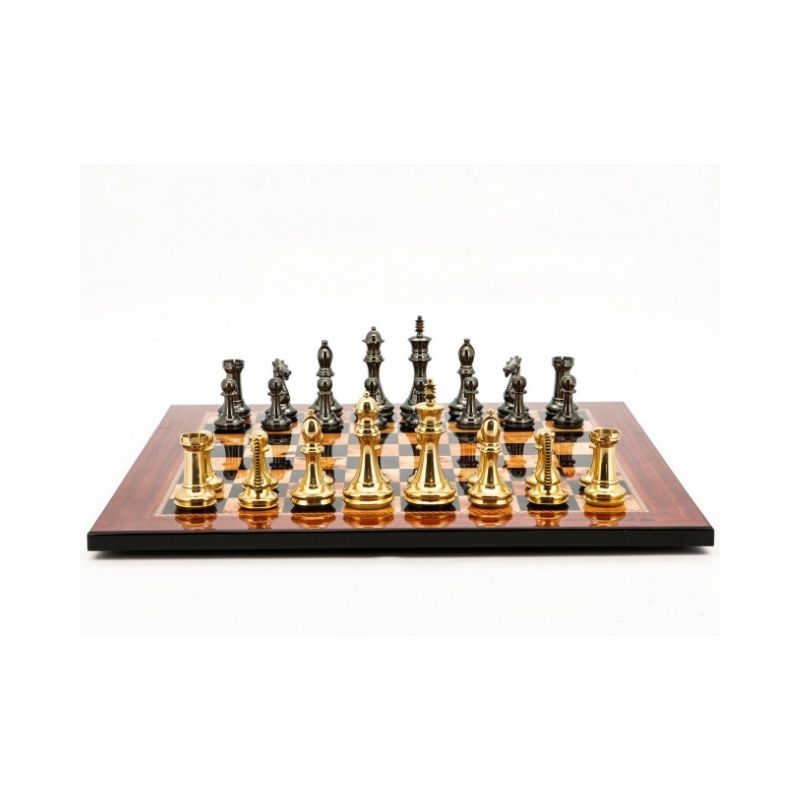 Dal Rossi Staunton Brass Chess Pieces On 50cm Walnut Finish Chess Board