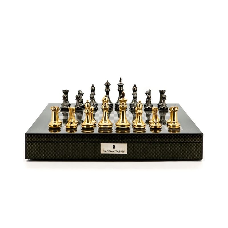 Dal Rossi Staunton Brass Chess Pieces On 50cm Carbon Fibre Chess Board With Compartments