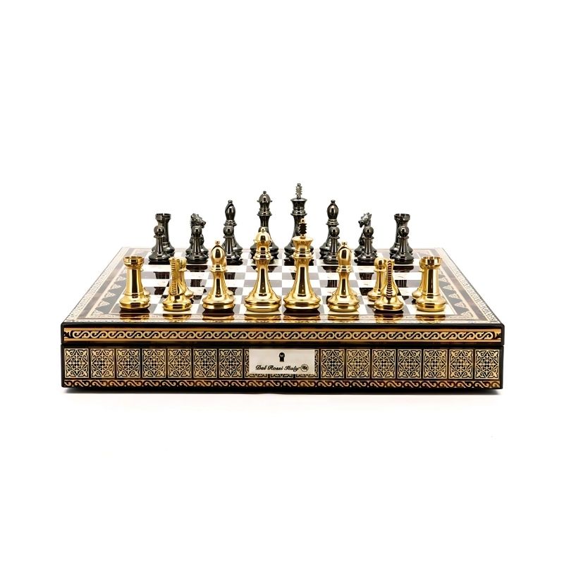 Dal Rossi Staunton Brass Chess Pieces On 50cm Mosaic Chess Board With Compartments