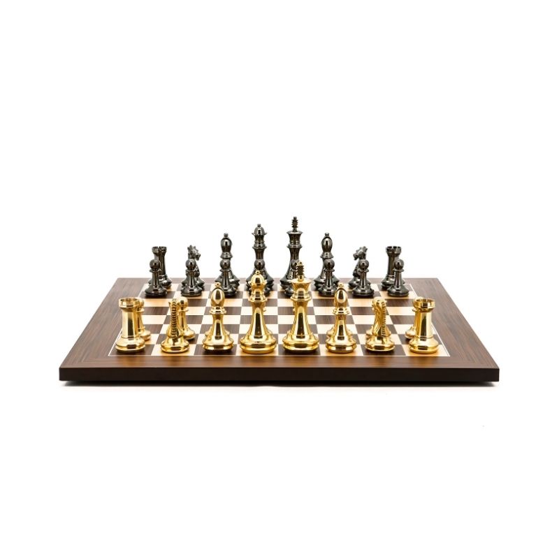 Dal Rossi Staunton Brass Chess Pieces On 50cm Palisanders Maple Chess Board