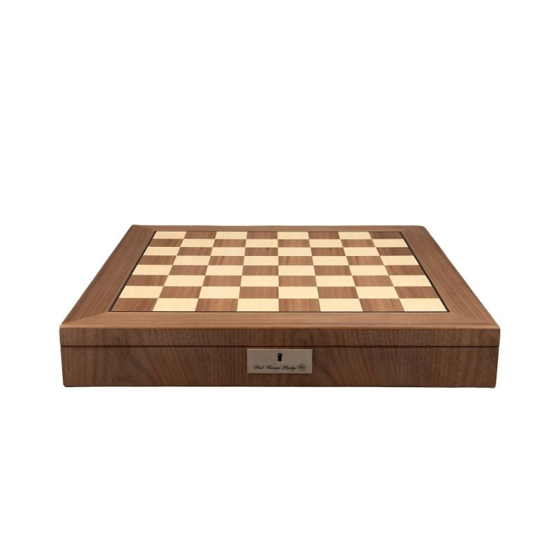Dal Rossi Staunton Brass & Titanium Chess Pieces On 50cm Walnut Inlaid Chess Board With Compartments