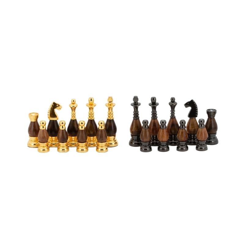 Dal Rossi Staunton Metal & Wood Gold Chess Pieces On 50cm Walnut Inlaid Chess Board With Compartments