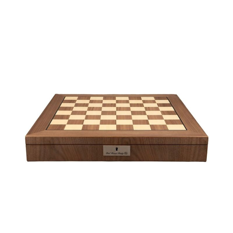 Dal Rossi Staunton Metal & Wood Gold Chess Pieces On 50cm Walnut Inlaid Chess Board With Compartments