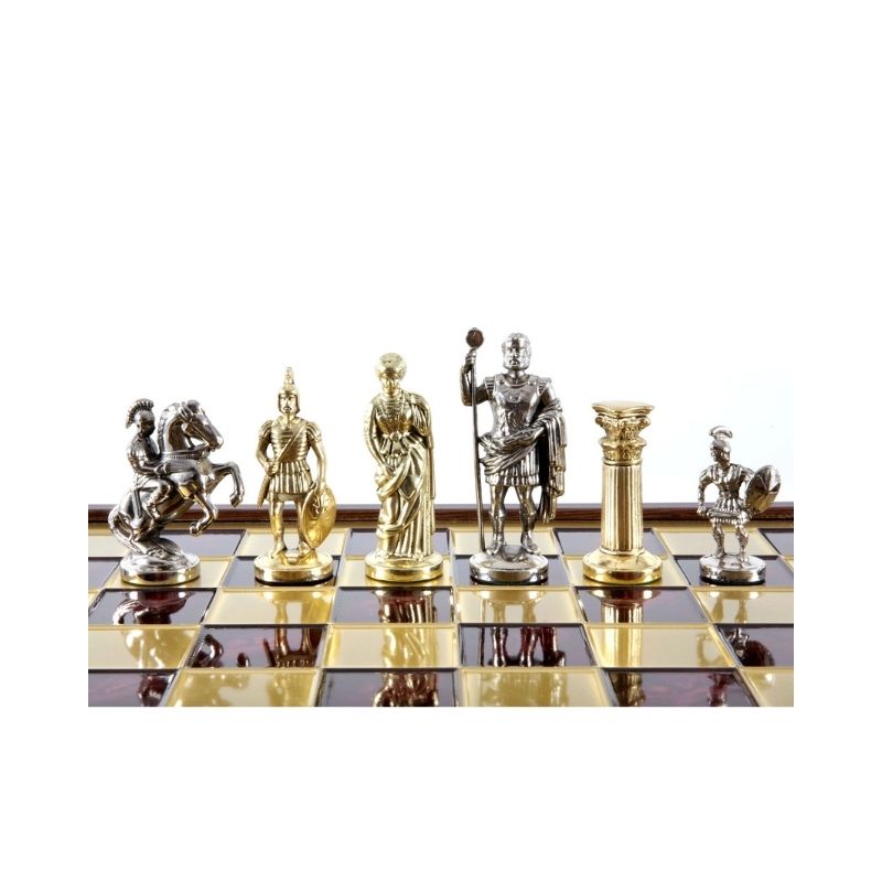 Manopoulos Luxury Handcrafted Greek Roman Period Metal Chess Set With Inlaid Board