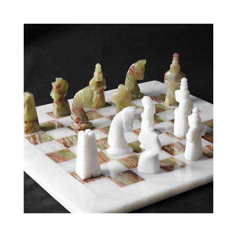 Sterling Chess White & Green Marble Chess Set