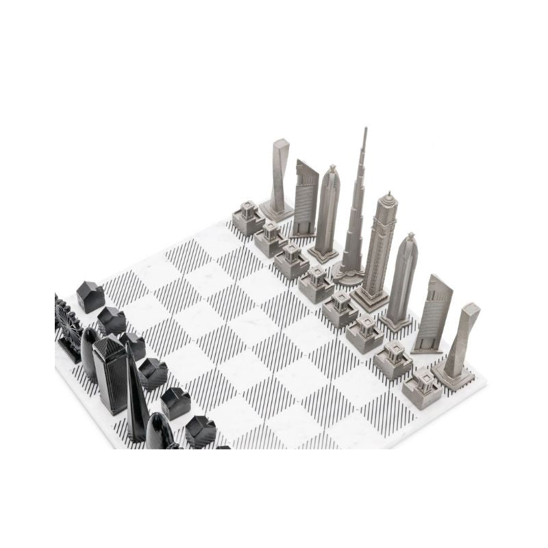 Skyline Chess Stainless Steel Special Edition (Two City Combination) With Marble Chess Board