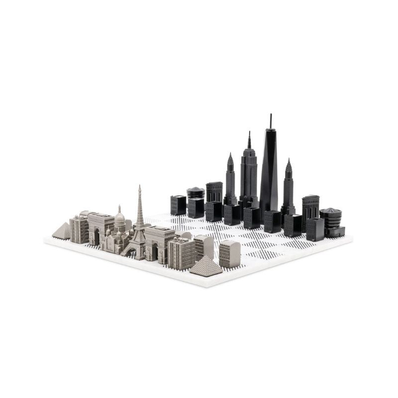 Skyline Chess Stainless Steel Special Edition (Two City Combination) With Marble Chess Board