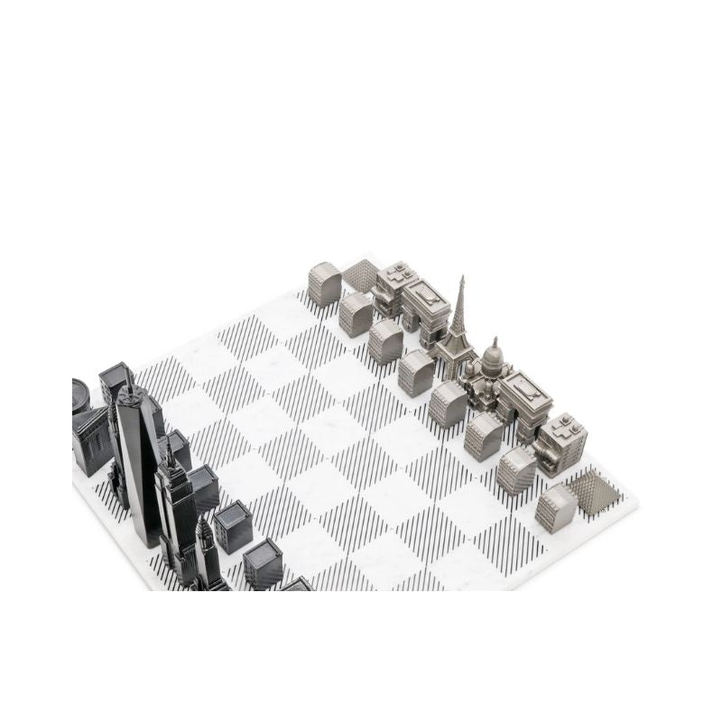 Skyline Chess Stainless Steel Special Edition (Two City Combination) With Marble Chess Board