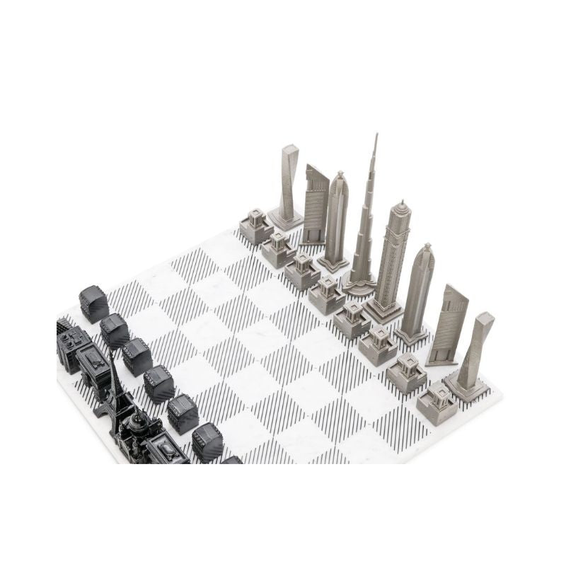 Skyline Chess Stainless Steel Special Edition (Two City Combination) With Marble Chess Board