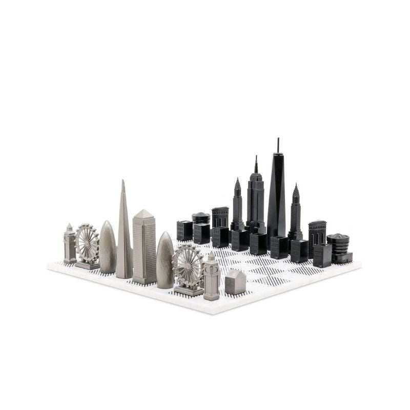 Skyline Chess Stainless Steel Special Edition (Two City Combination) With Marble Chess Board
