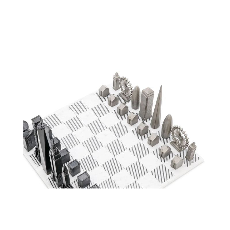 Skyline Chess Stainless Steel Special Edition (Two City Combination) With Marble Chess Board