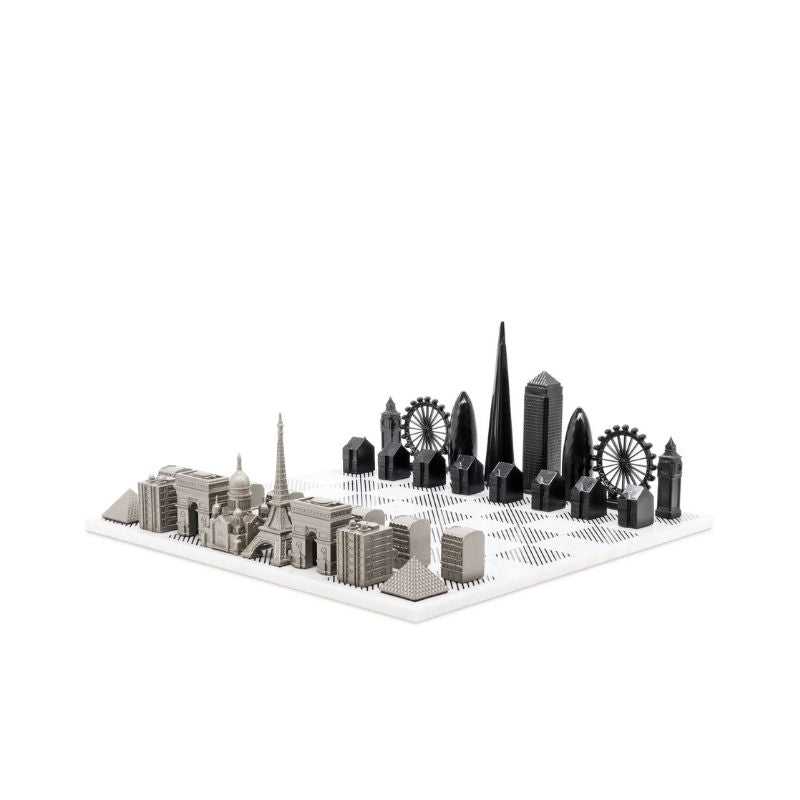 Skyline Chess Stainless Steel Special Edition (Two City Combination) With Marble Chess Board