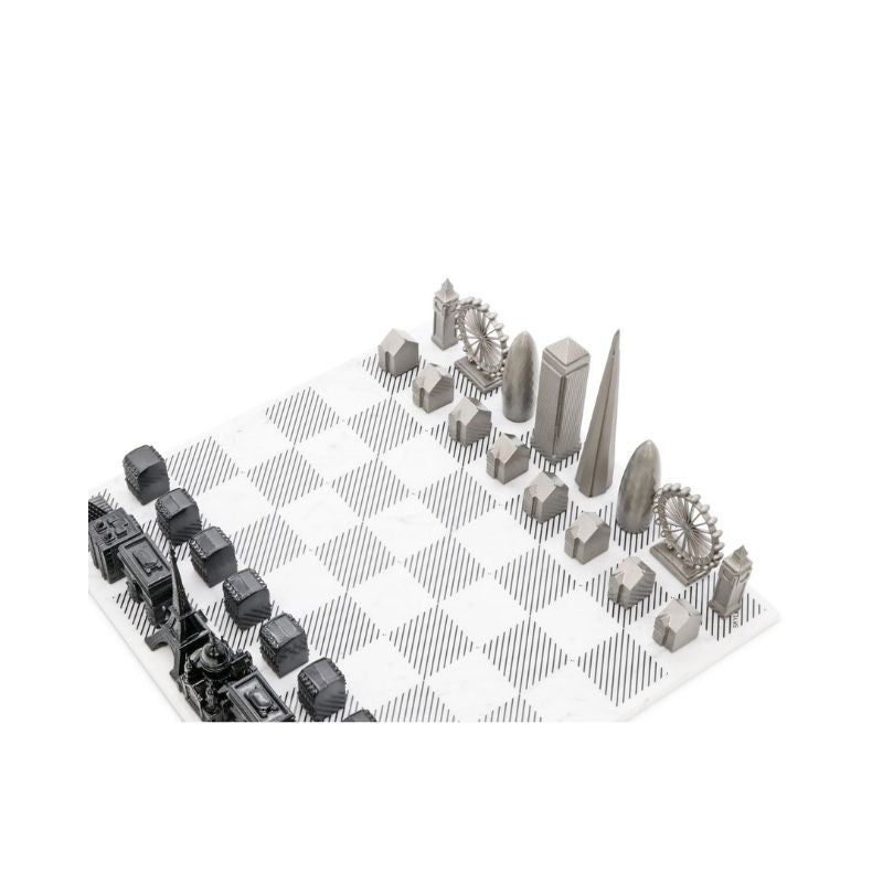 Skyline Chess Stainless Steel Special Edition (Two City Combination) With Marble Chess Board