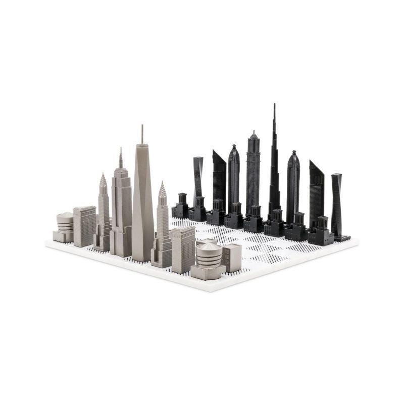 Skyline Chess Stainless Steel Special Edition (Two City Combination) With Marble Chess Board