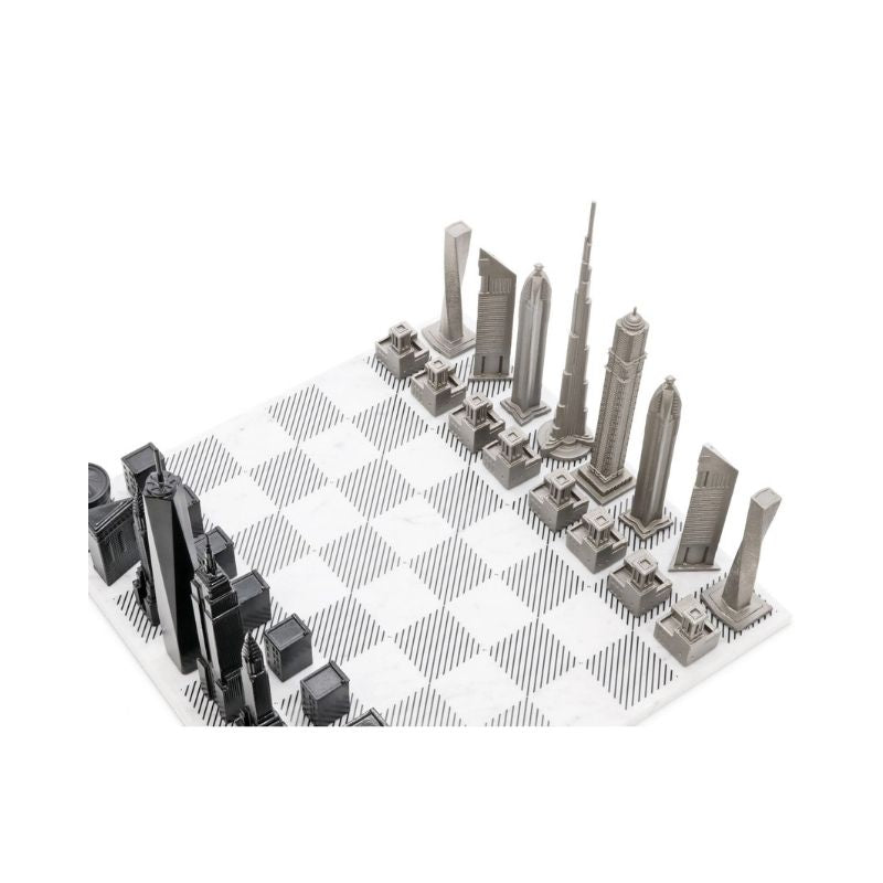 Skyline Chess Stainless Steel Special Edition (Two City Combination) With Marble Chess Board