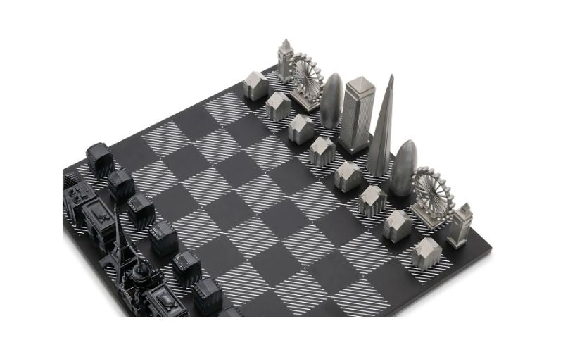 Skyline Chess Stainless Steel Special Edition (Two City Combination) With Wood Chess Board