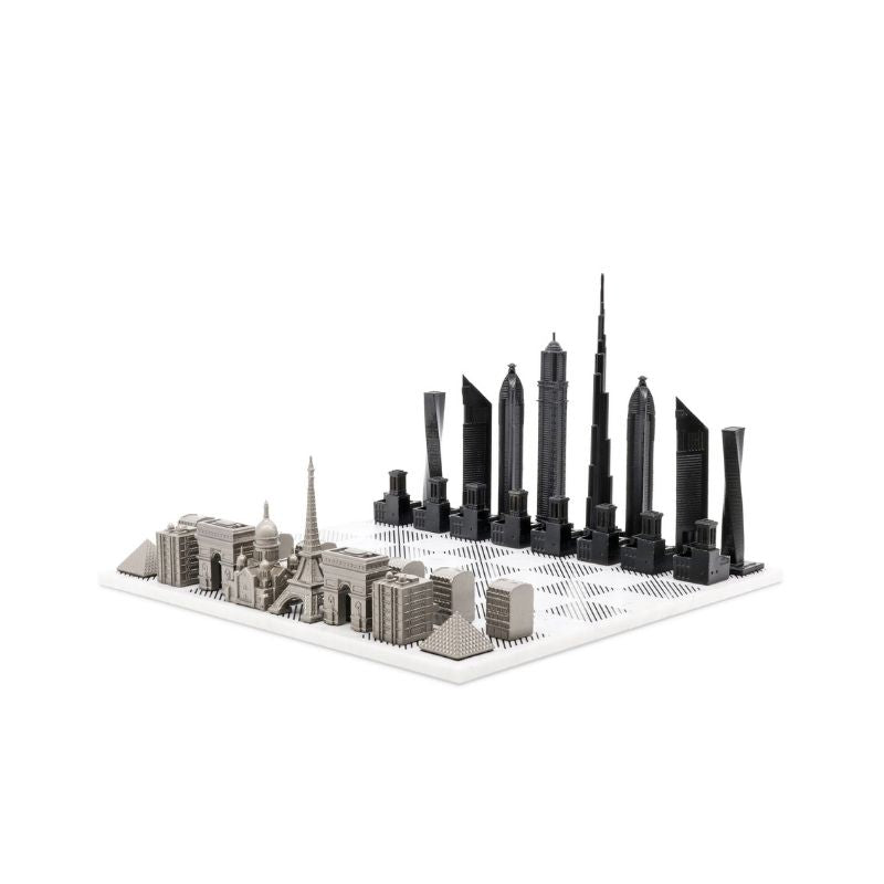 Skyline Chess Stainless Steel Special Edition (Two City Combination) With Marble Chess Board