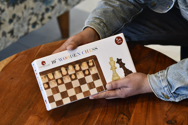 Travel Series folding magnetic chess set in lacquered sheesham and maple, 45mm king