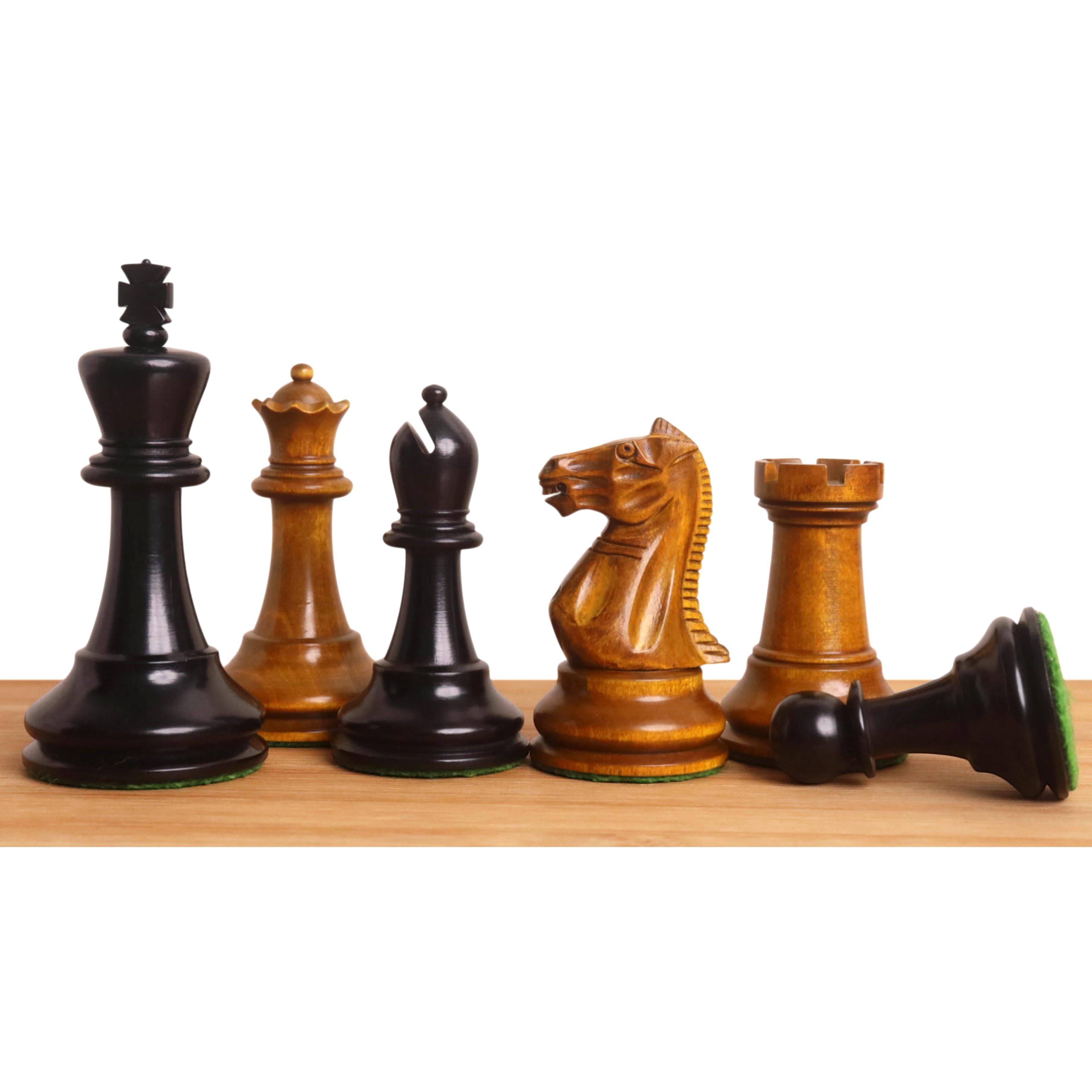 Golden Castle Craftsman Reproduction Antiqued & Ebonised Boxwood 92mm Chess Pieces